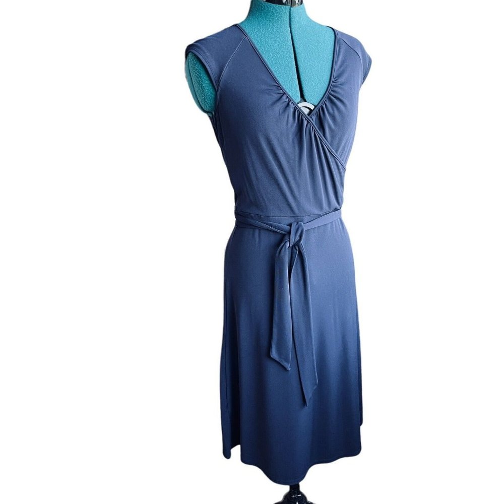 Ann Taylor Loft Navy Career Straight Line Dress, Surplice Neck, Sleeveless SZ 2